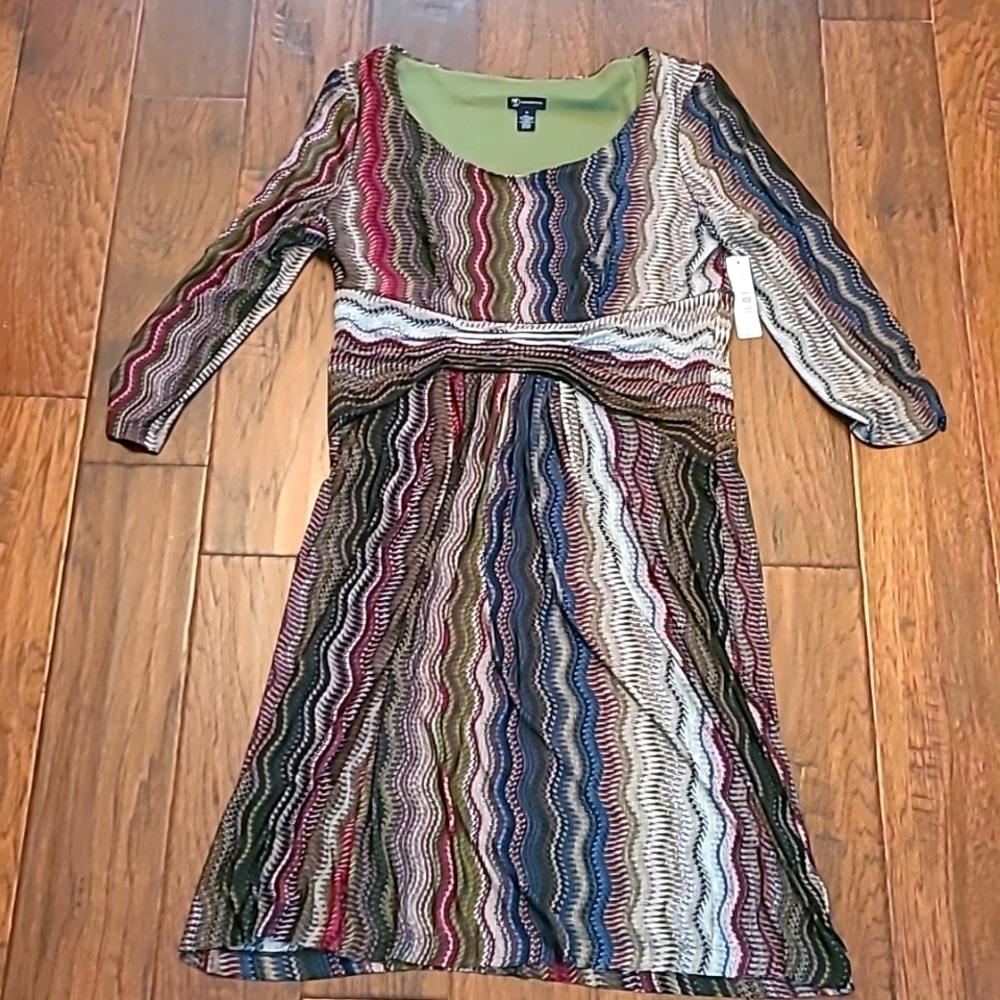NWT New Directions women's 3/4 length sleeve dress wavy striped size 14